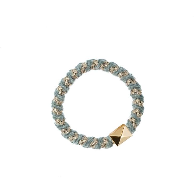 Hovedbilde Fluffy Fat Hair Tie W/Gold Aqua Green Stripe
