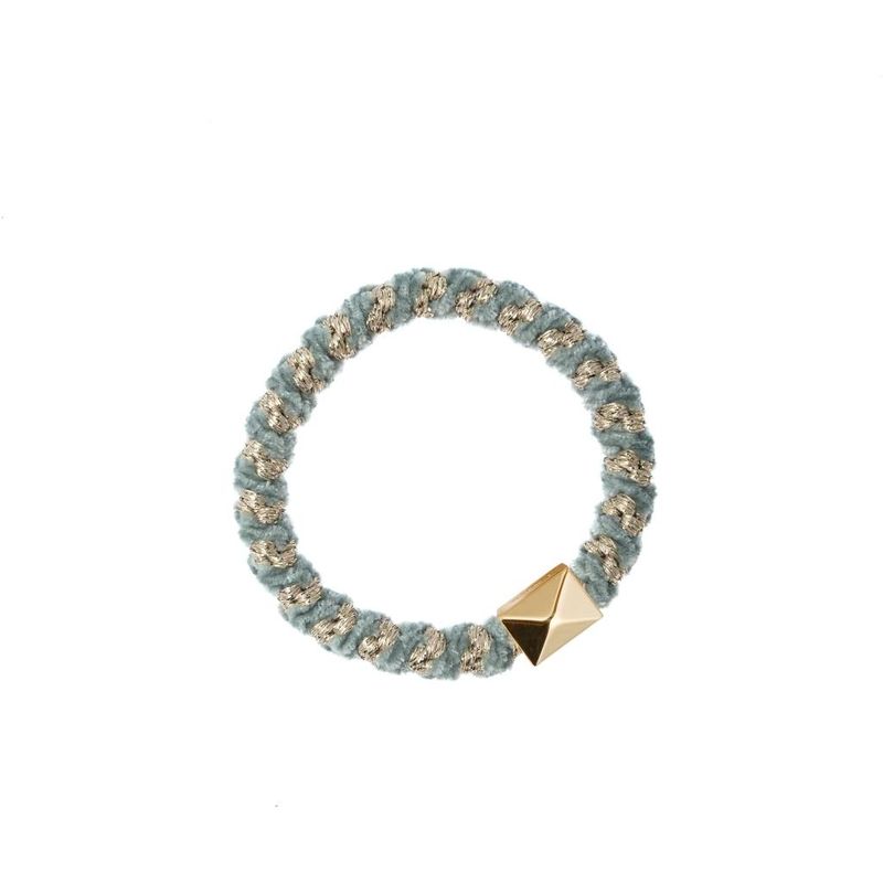 Fluffy Fat Hair Tie W/Gold Aqua Green Stripe