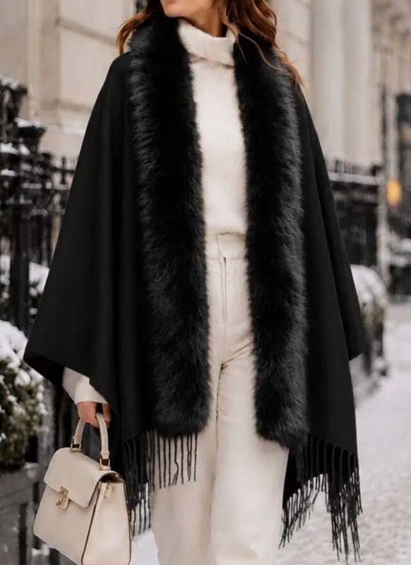 Nora Sjal Faux Fur Sort