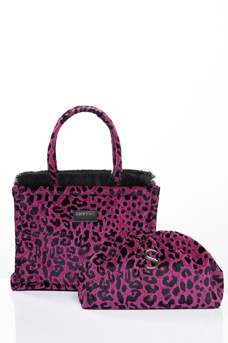 Sorena Leopard Velvet Magenta Bucket Bag