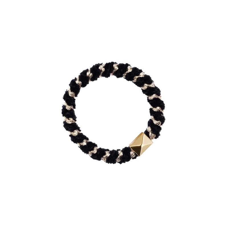 Fluffy Fat Hair Tie W/Gold Black Stripe
